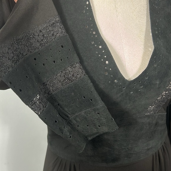 BCBGMaxAzria Black Suede Drop Waist Mini Dress size L - Picture 14 of 15